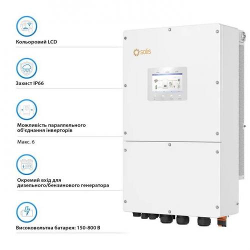 Гібридний інвертор SOLIS S6-EH3P30K-H 30KW HV-battery 3 MPPT Wi-Fi 220/380V Трифазний